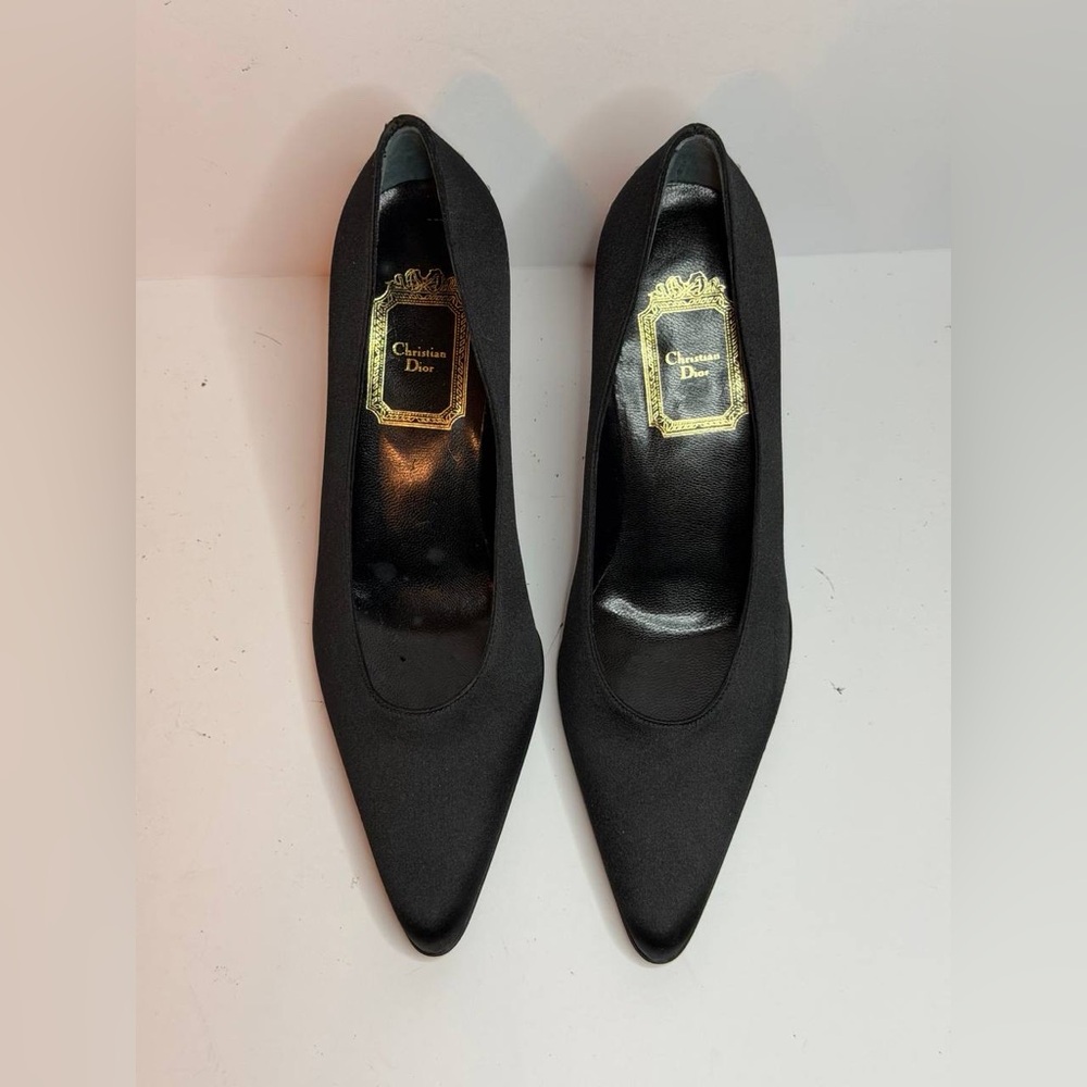 Christian Dior Black Sateen Heels Pumps Size 35.5 - Picture 4 of 10